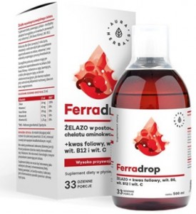 Ferradrop (żelazo + kwas foliowy+wit.B6,wit.B12 i wit.C) 500ml AURA HERBALS